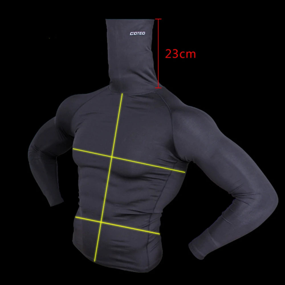 Men High Neck Collar t Shirt Long Sleeve Windproof Fitness wear