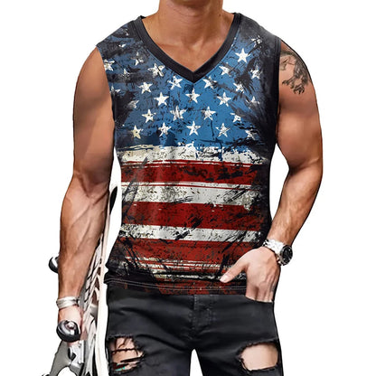 Independence Day Men's 3D Digital Custom T shirt Printed V-Neck Cheap Fitness Top Men