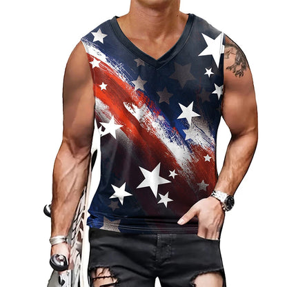 Independence Day Men's 3D Digital Custom T shirt Printed V-Neck Cheap Fitness Top Men