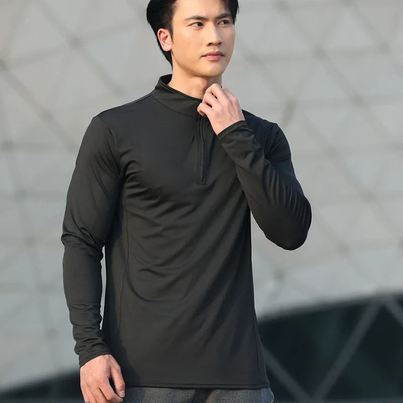 Dry Fit t Shirt Long Sleeve Zipper Collar Gym Fitness Rashguard Cloth