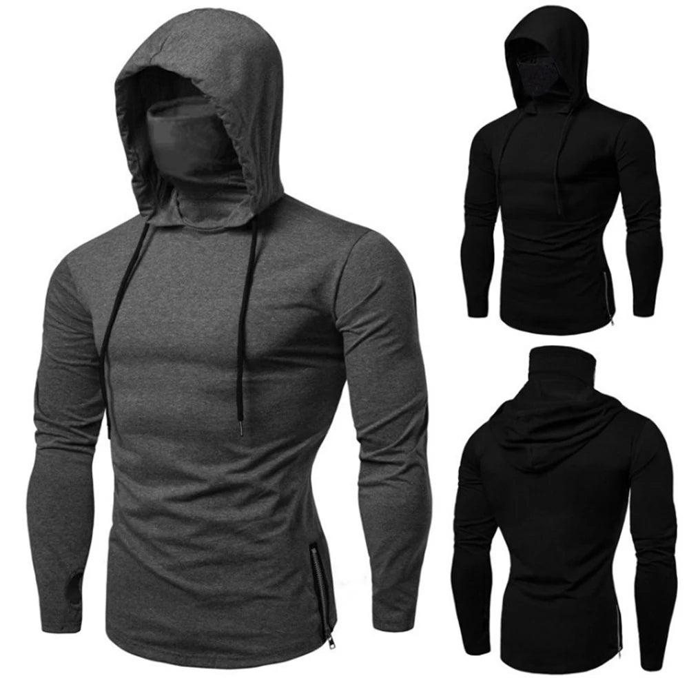 Men Hoodie t-Shirt Long Sleeve High Neck Sportswear