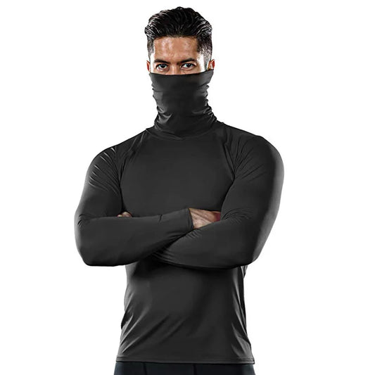 Men High Neck Collar t Shirt Long Sleeve Windproof Fitness wear