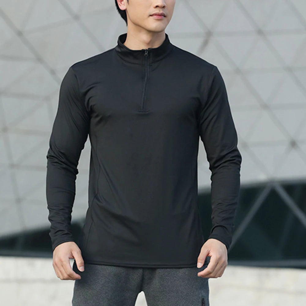 Dry Fit t Shirt Long Sleeve Zipper Collar Gym Fitness Rashguard Cloth