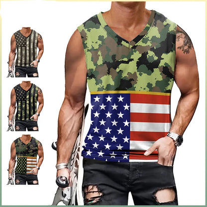 Independence Day Men's 3D Digital Custom T shirt Printed V-Neck Cheap Fitness Top Men