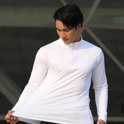 Dry Fit t Shirt Long Sleeve Zipper Collar Gym Fitness Rashguard Cloth