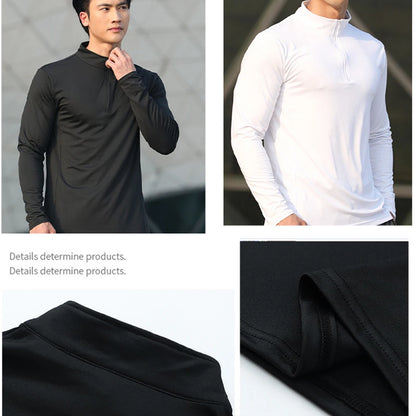 Dry Fit t Shirt Long Sleeve Zipper Collar Gym Fitness Rashguard Cloth