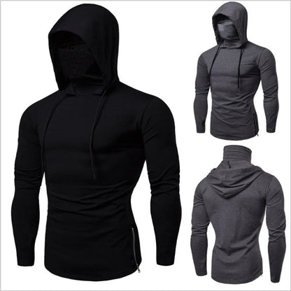 Men Hoodie t-Shirt Long Sleeve High Neck Sportswear