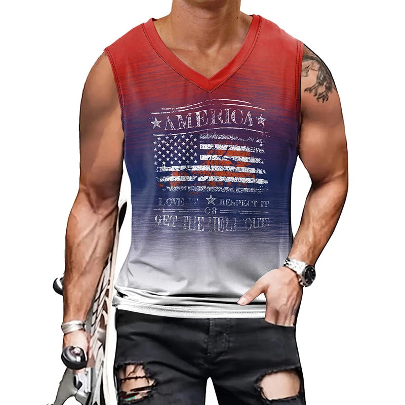 Independence Day Men's 3D Digital Custom T shirt Printed V-Neck Cheap Fitness Top Men